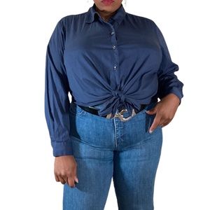 Navy Blue Button Up Crop Top